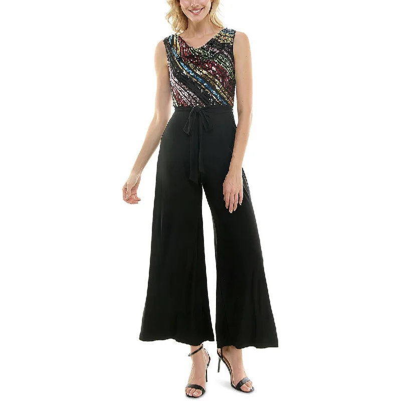 Maison Tara Womens Sequined Wide Leg Jumpsuit