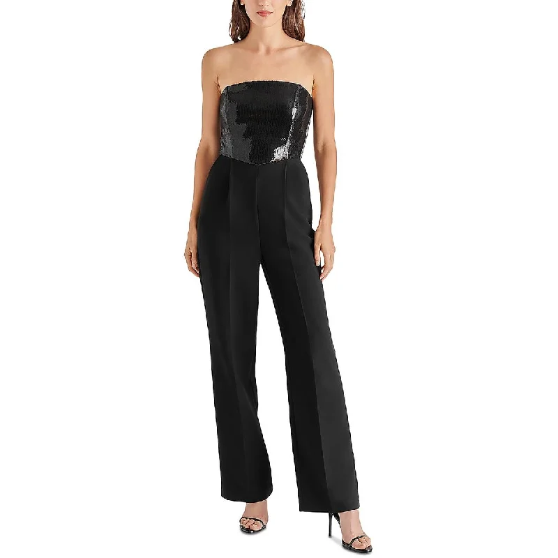 Steve Madden Womens Riki Sequin Strapless Jumpsuit