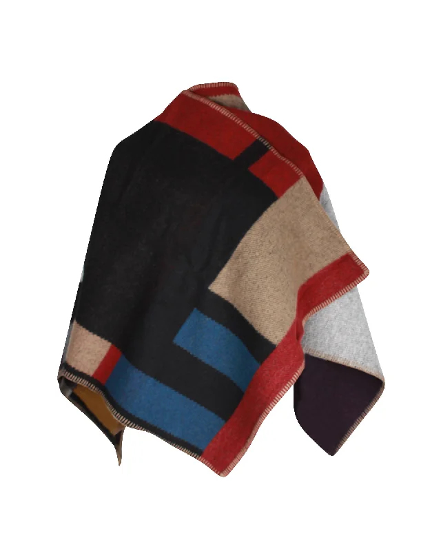 Burberry Color Block Poncho Cape in Multicolor Wool