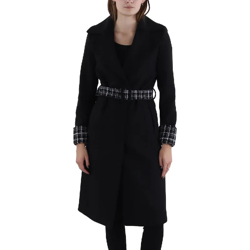 Tahari Womens Tia Wool Blend Belted Trench Coat