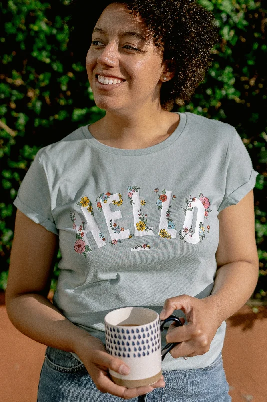 Sage Organic Cotton Floral Hello T-Shirt